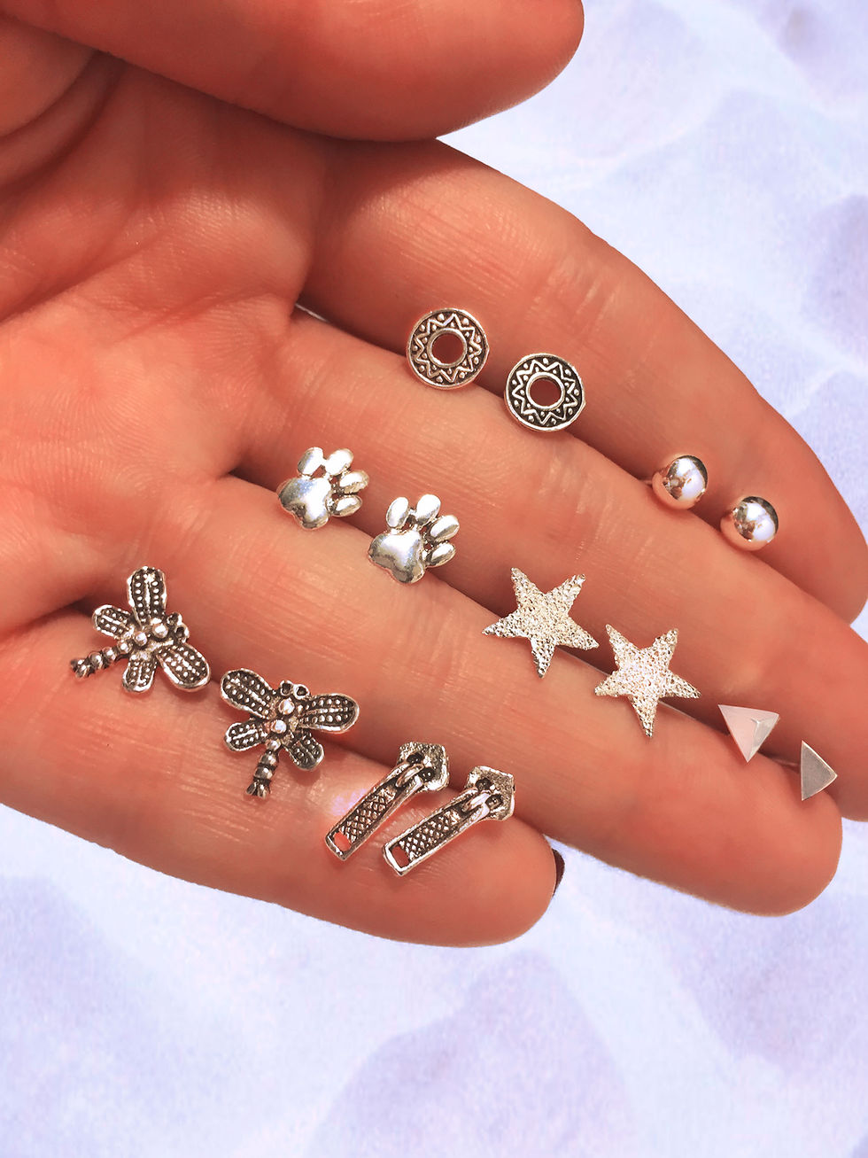 Miniatura: Mini Pendientes Estrella, irregular surface, mate - Plata 925