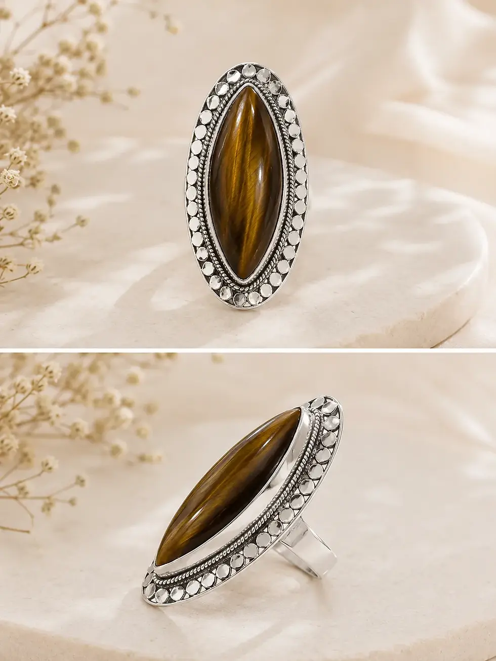 Miniatura: Anillo almendrado XL Ojo de Tigre Plata 925