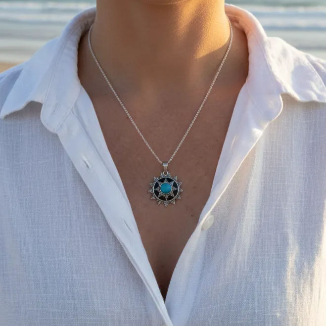 Thumbnail: Sun Pendant with Turquoise – 925 Silver
