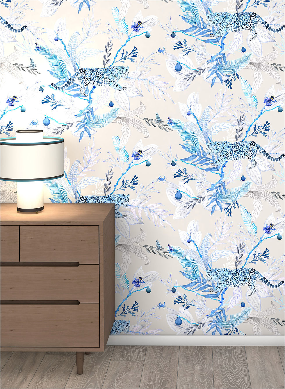 Thumbnail: Botanical print with jungle cat wallpaper