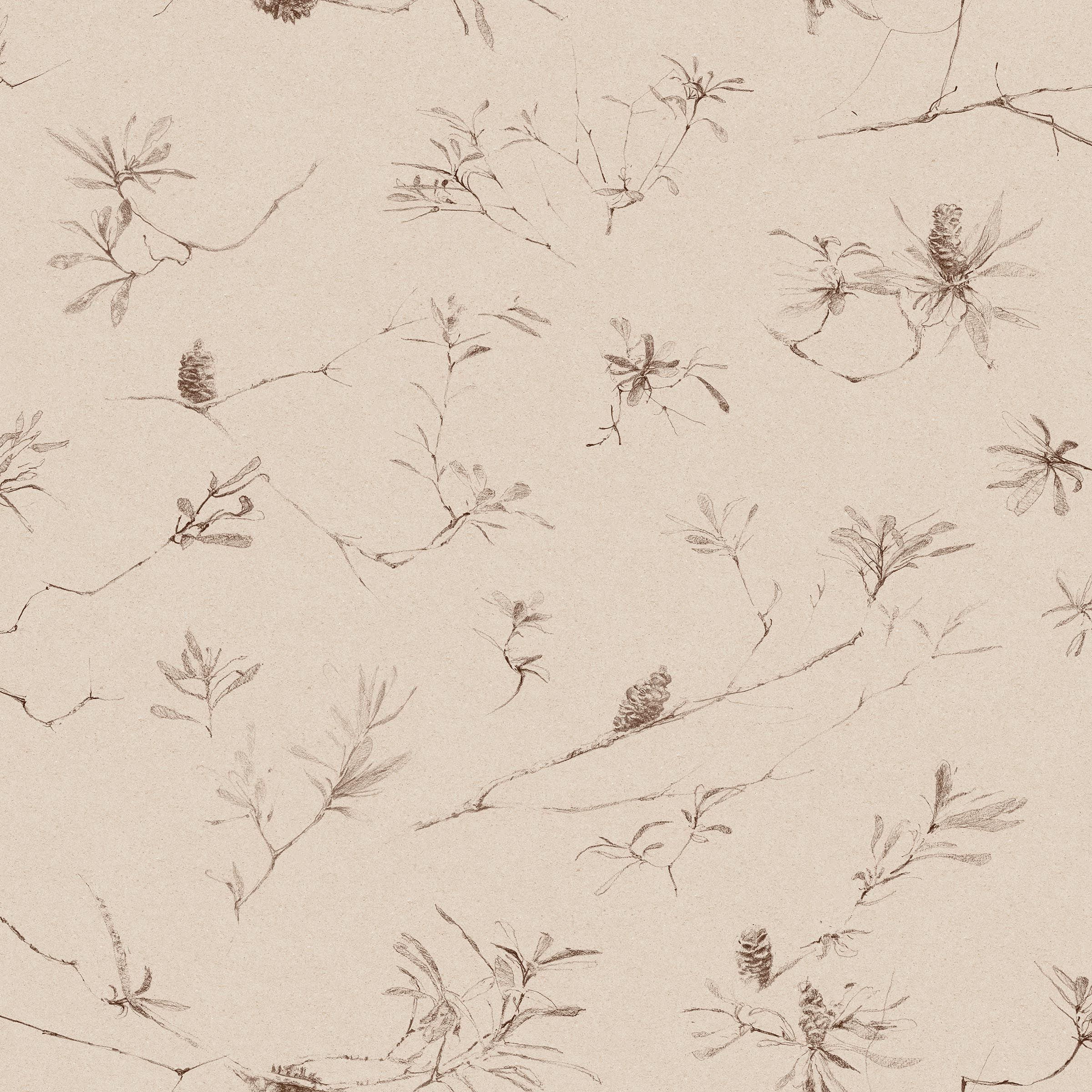 neutral abstract botanical fabric with branches 
