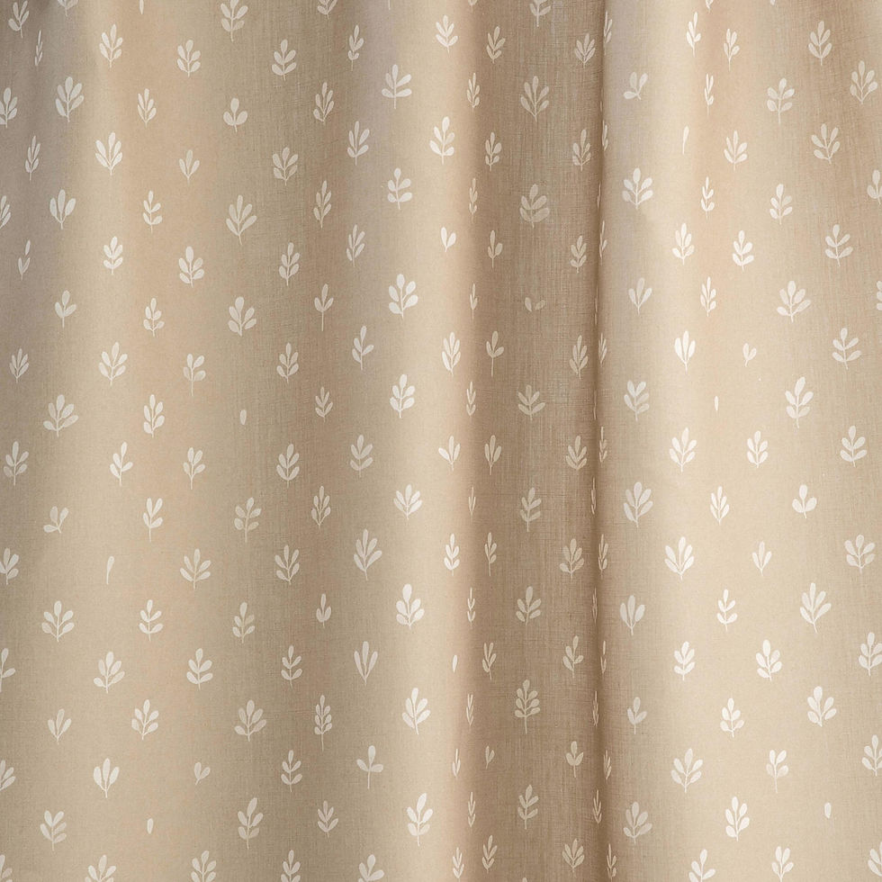 small leaf pattern fabric white on tan background