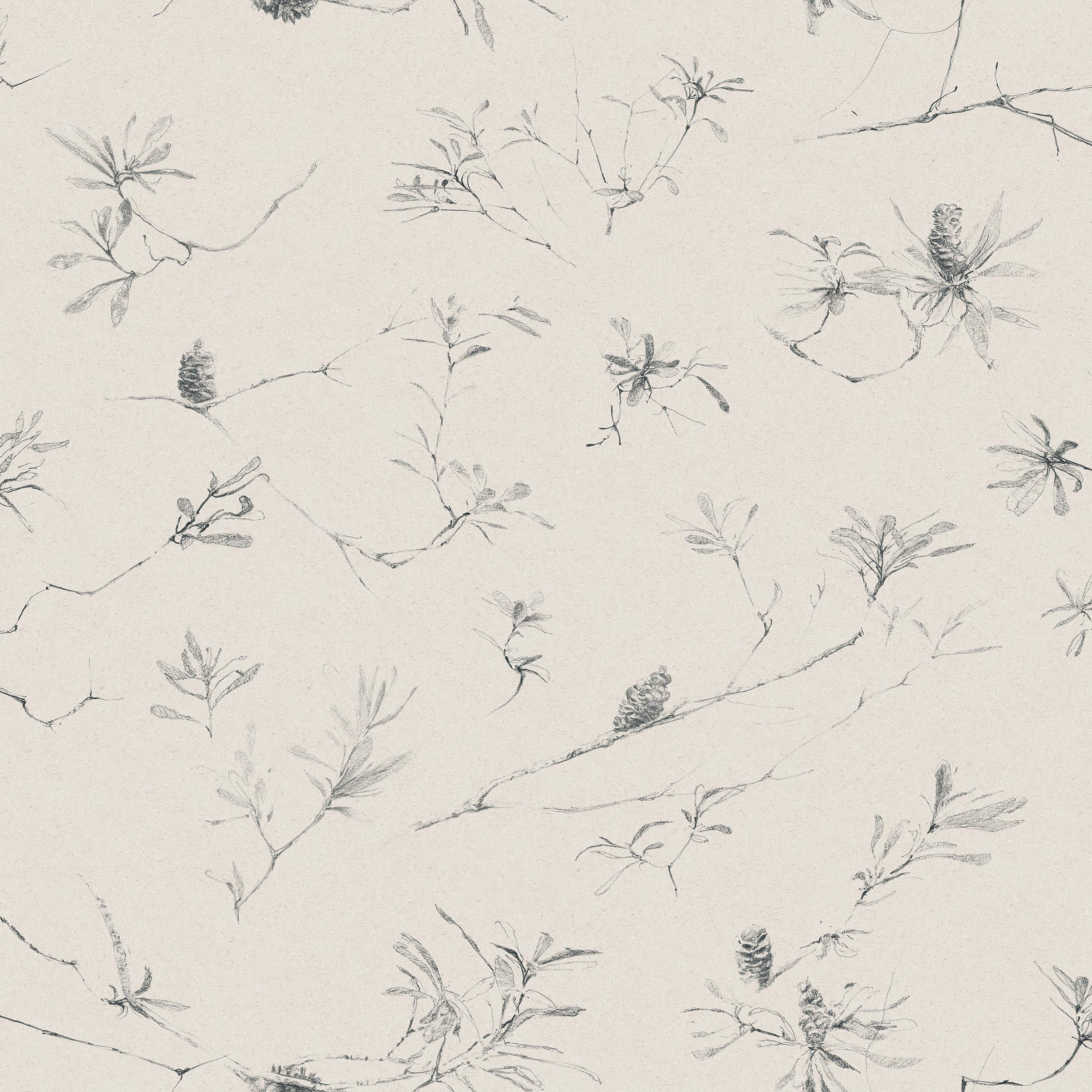gray abstract botanical fabric with branches 