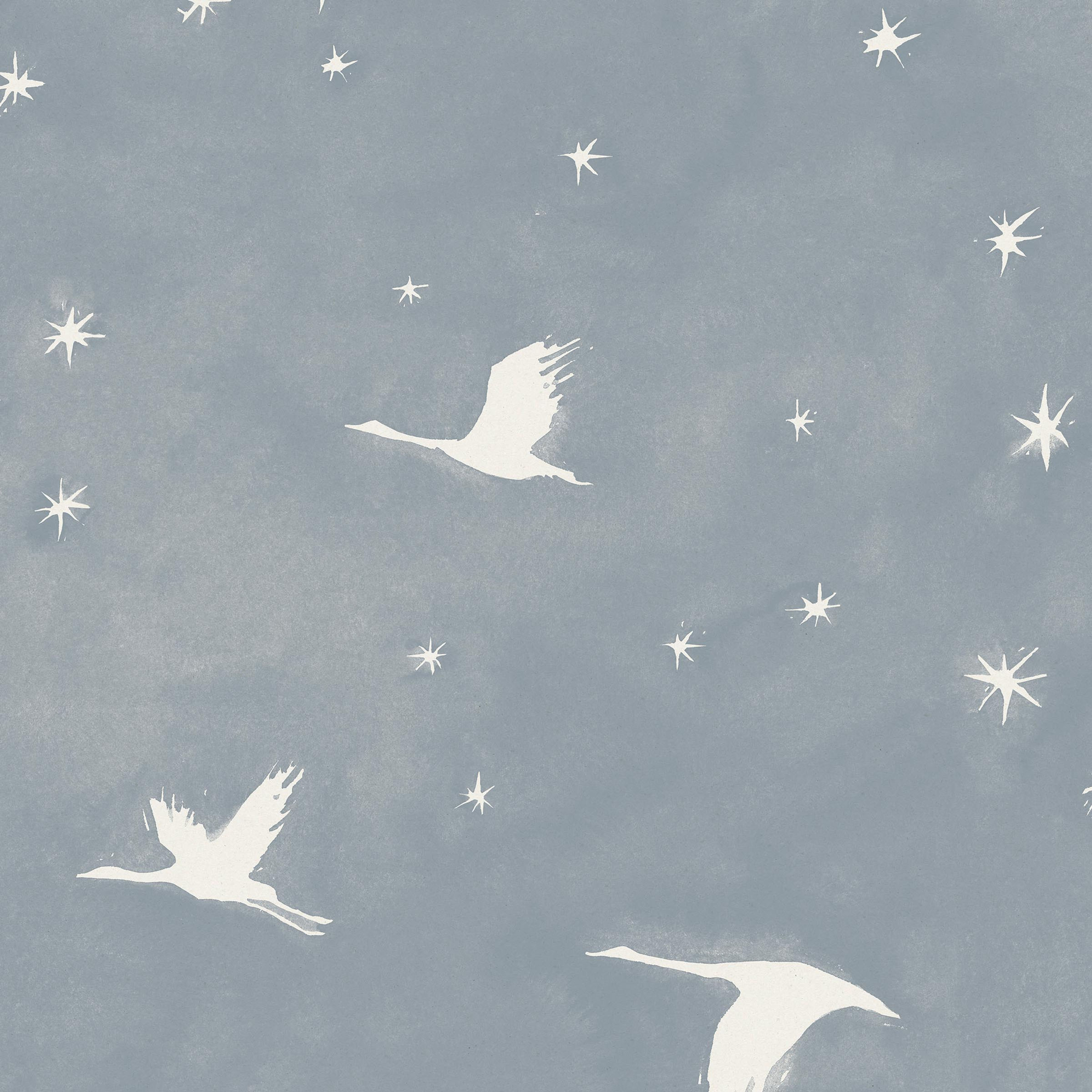cranes on starlit background white and blue