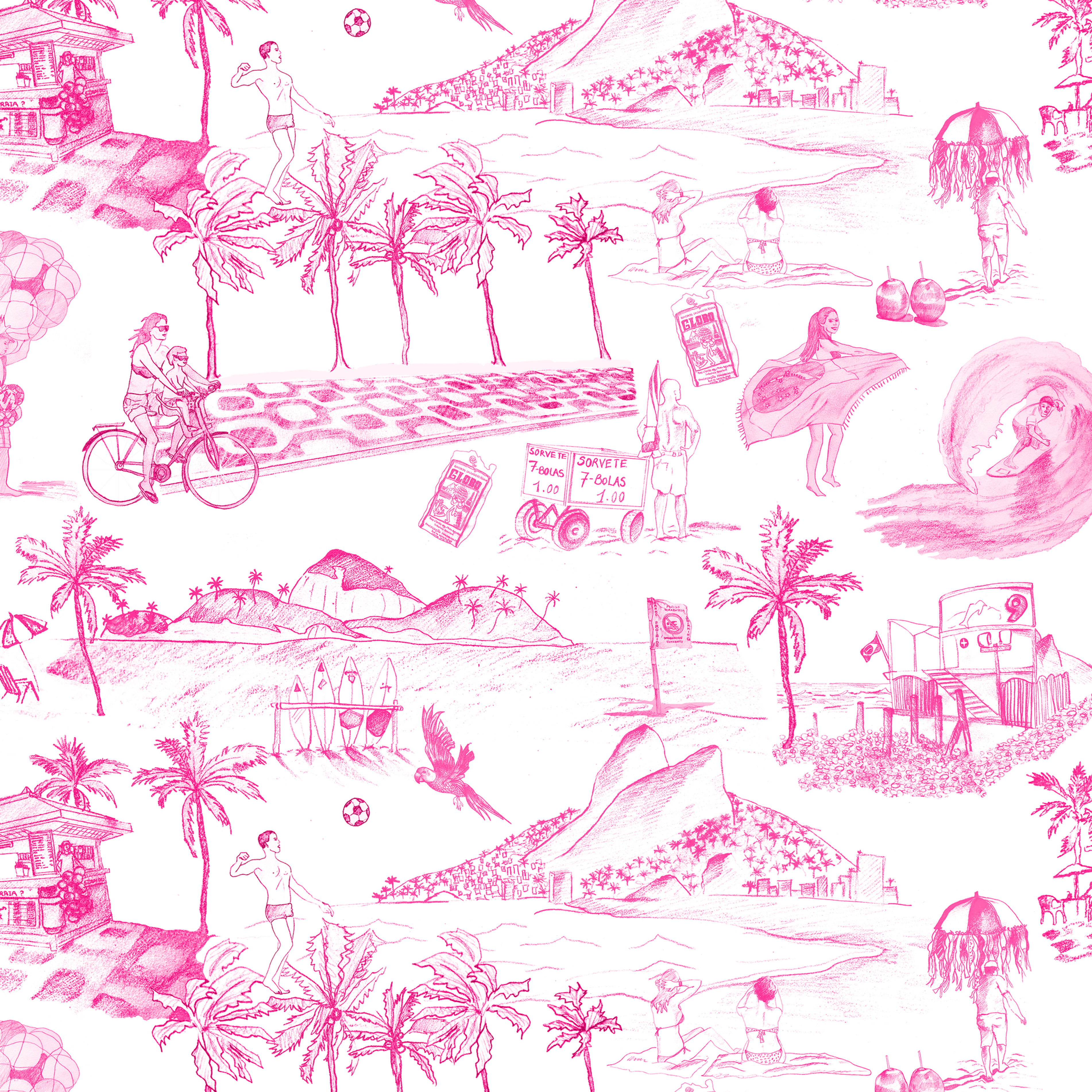 pink and white toile pattern