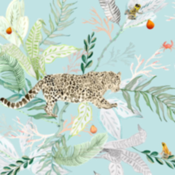 Botanical print with jungle cat wallpaper