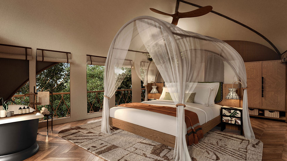 Bedroom layout of one of the tented suites at The Ritz-Carlton Masai Mara coming to Kenya this Summer
