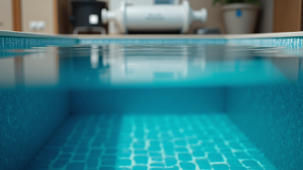 Eye-level view of Lodore pool filtration system installed in a pool equipment room
