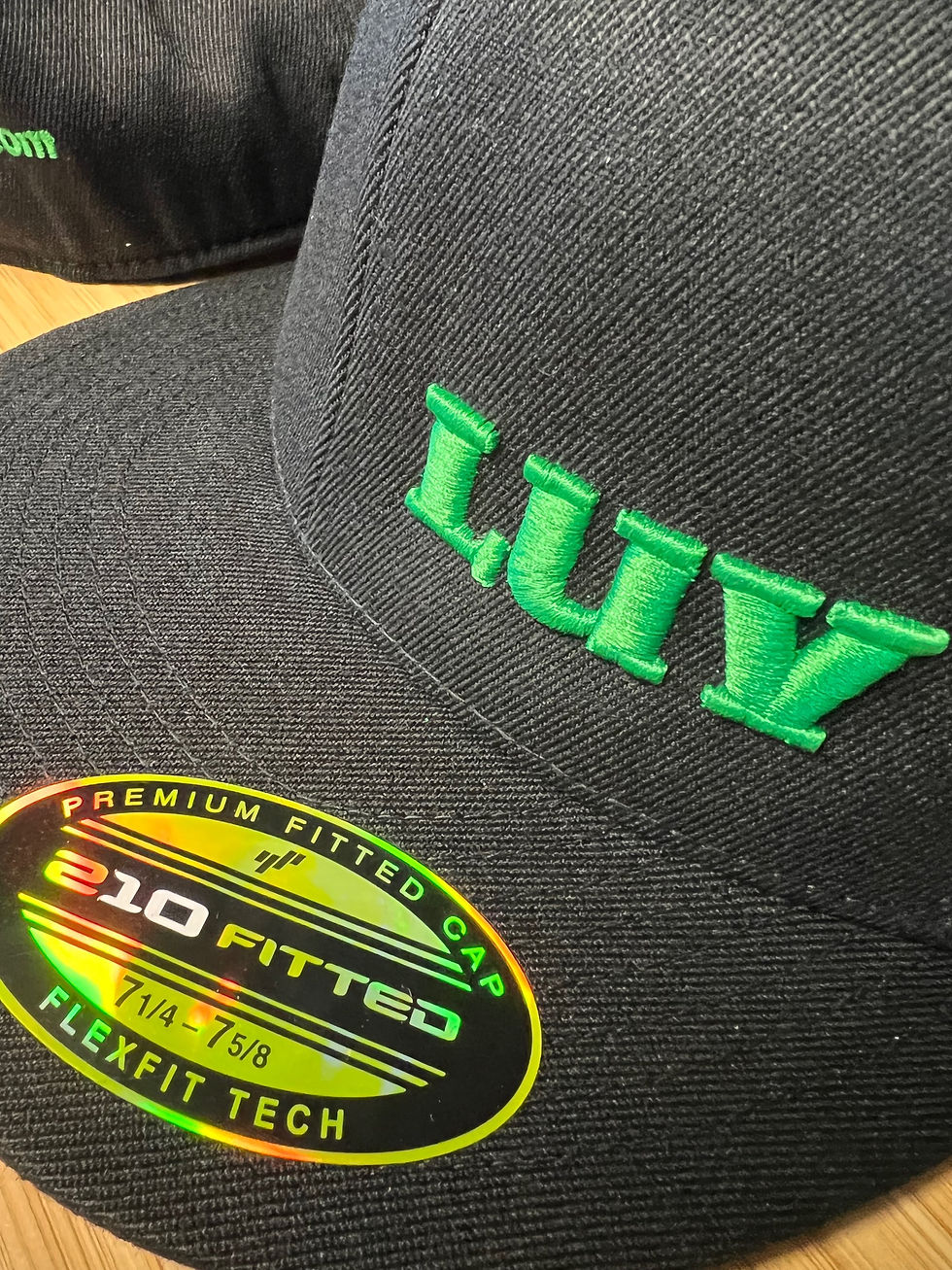 Black and green, LUV hat,
