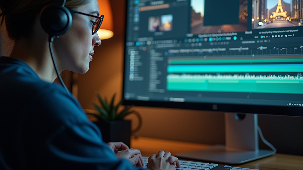 close-up view of a video editor working on a computer screen