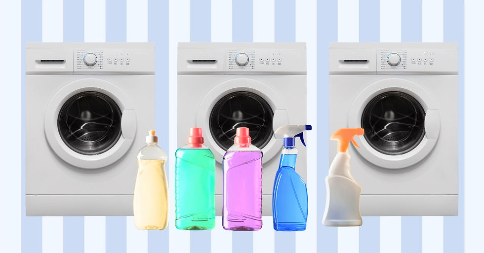 Washing machines with different cleaning products showing options for descaling and removing limescale in UK homes