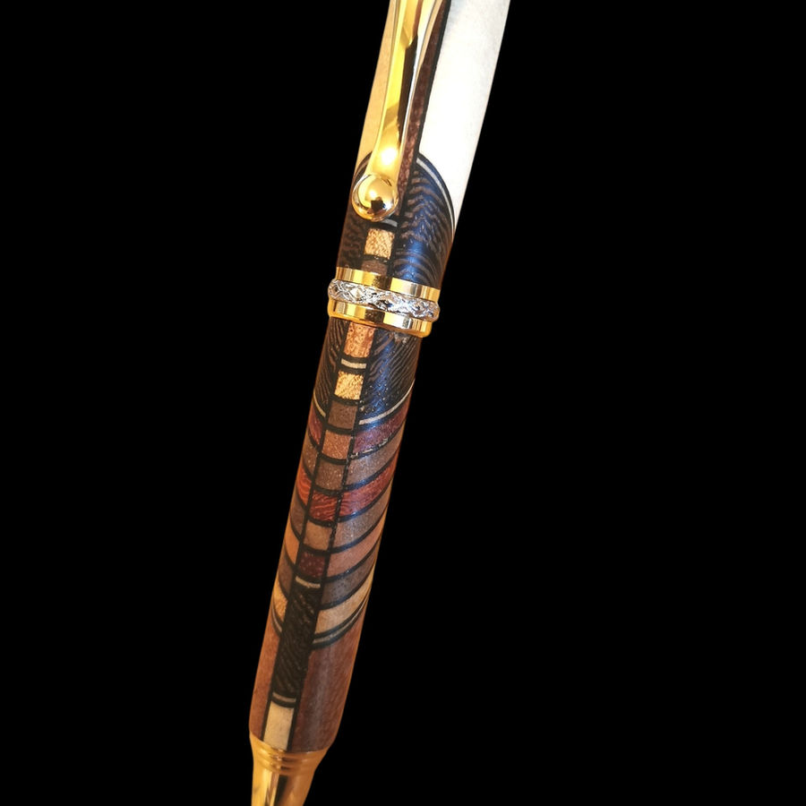 Triton Rollerball Pen in Puzzlewood with Gold and Chrome Plated Components