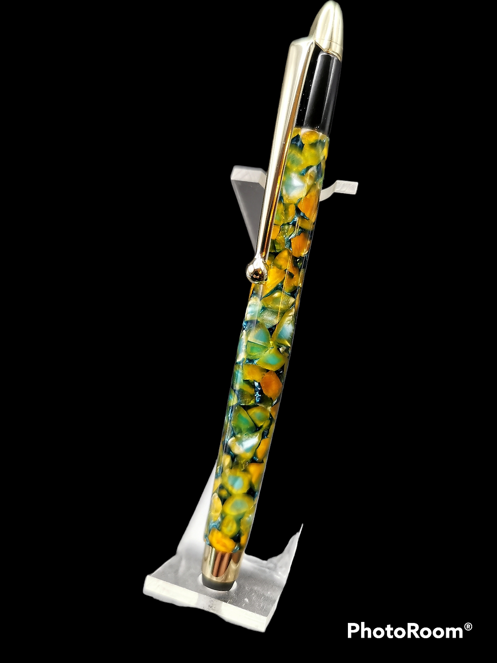 Thumbnail: Tablet Stylus  in Green & Gold Crush Acrylic with 24K Gold Plated Accents.

