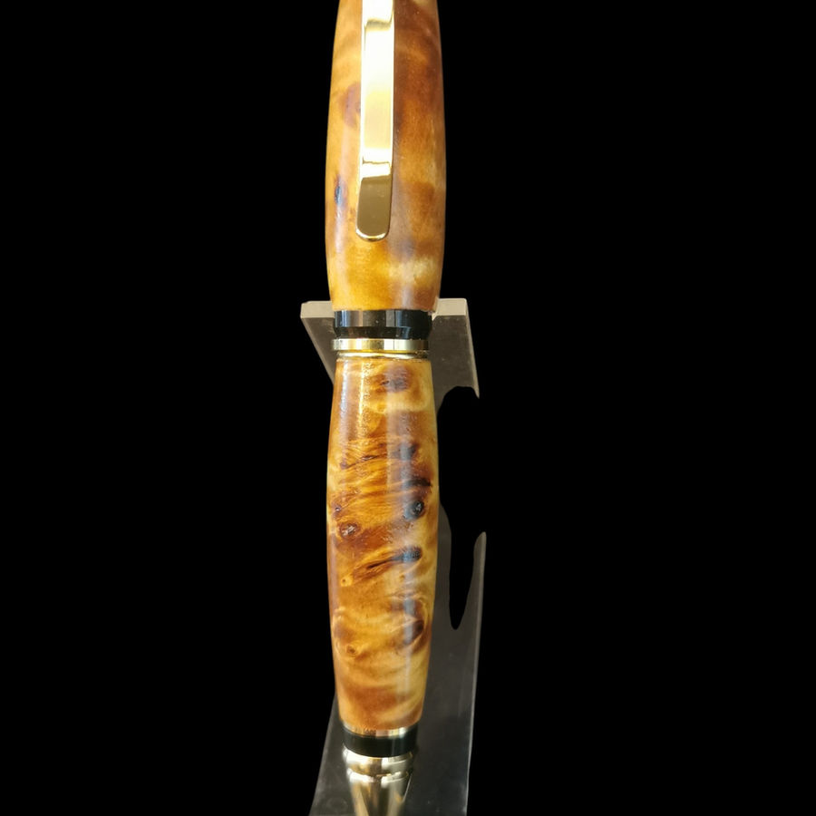 The Fat Cigar Pen in Black Poplar Burl with 24k Gold Components