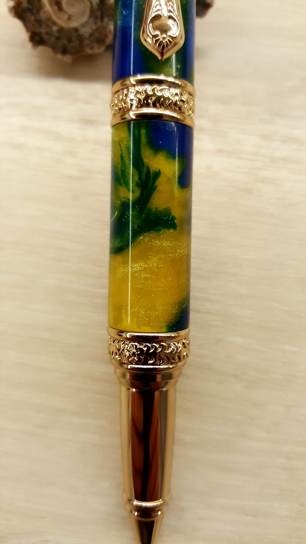Thumbnail: Victorian Pen in Parrot Bay Rhino Acrylic with Gold Plated Hardware