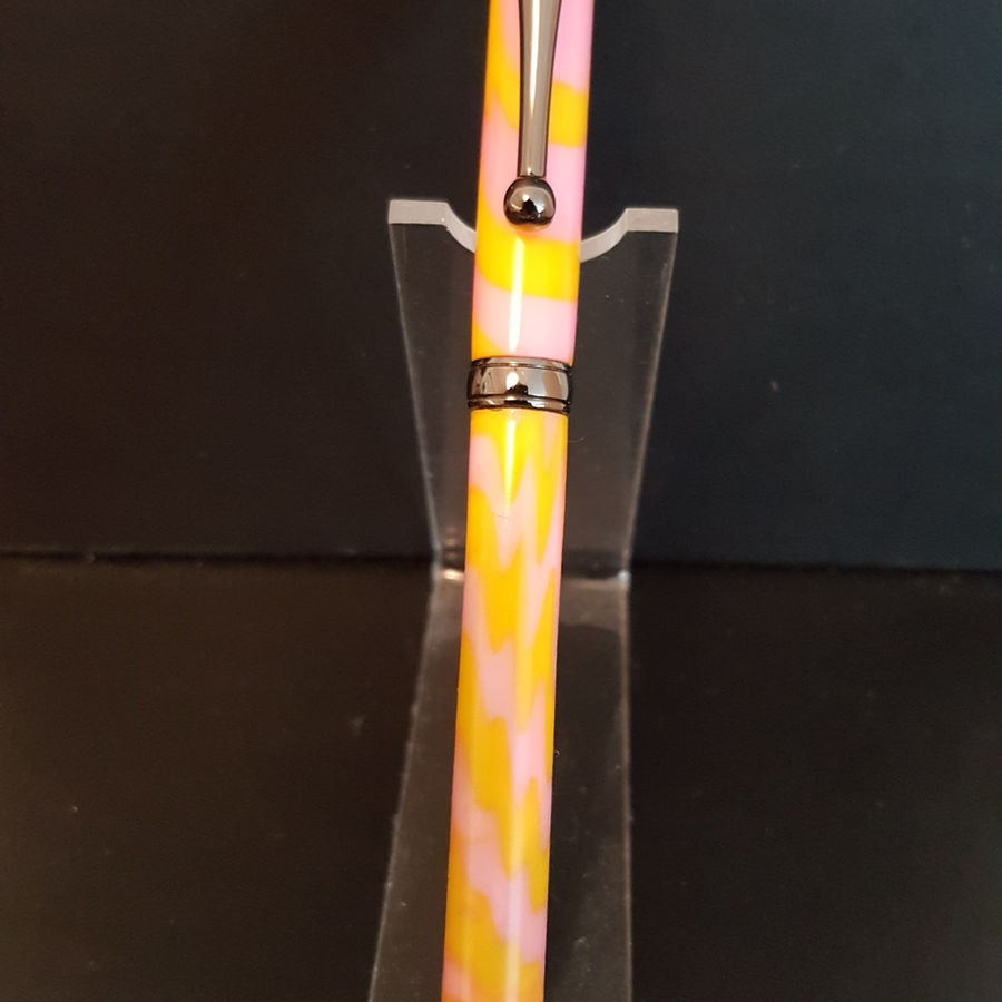 Slimline Twist Pen in Pink Zebra Acrylic with Polished Gun Metal Accents