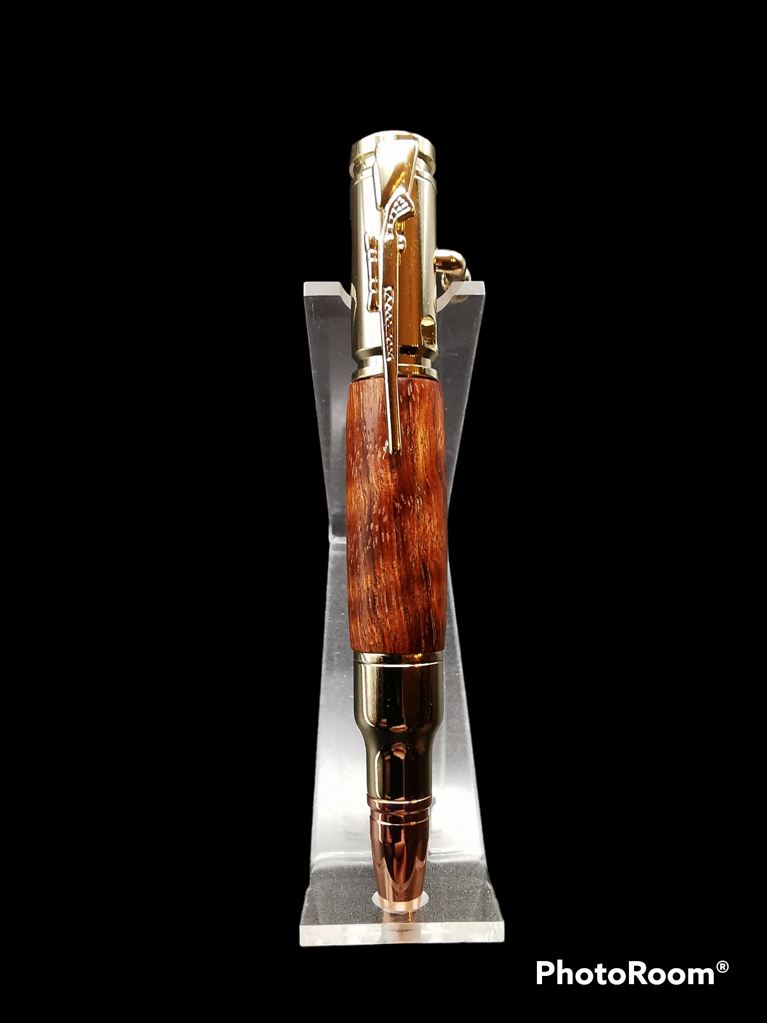 Mini Bolt Action Bullet Pen in Mahogany with 24K Gold & Rose Gold Components,.