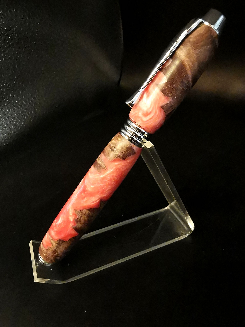 Thumbnail: The Manager Rollerball Pen in Salmon Run Fusion Hybrid Maple Burl with Polished Chrome Accents, Parker Gel Refill.
