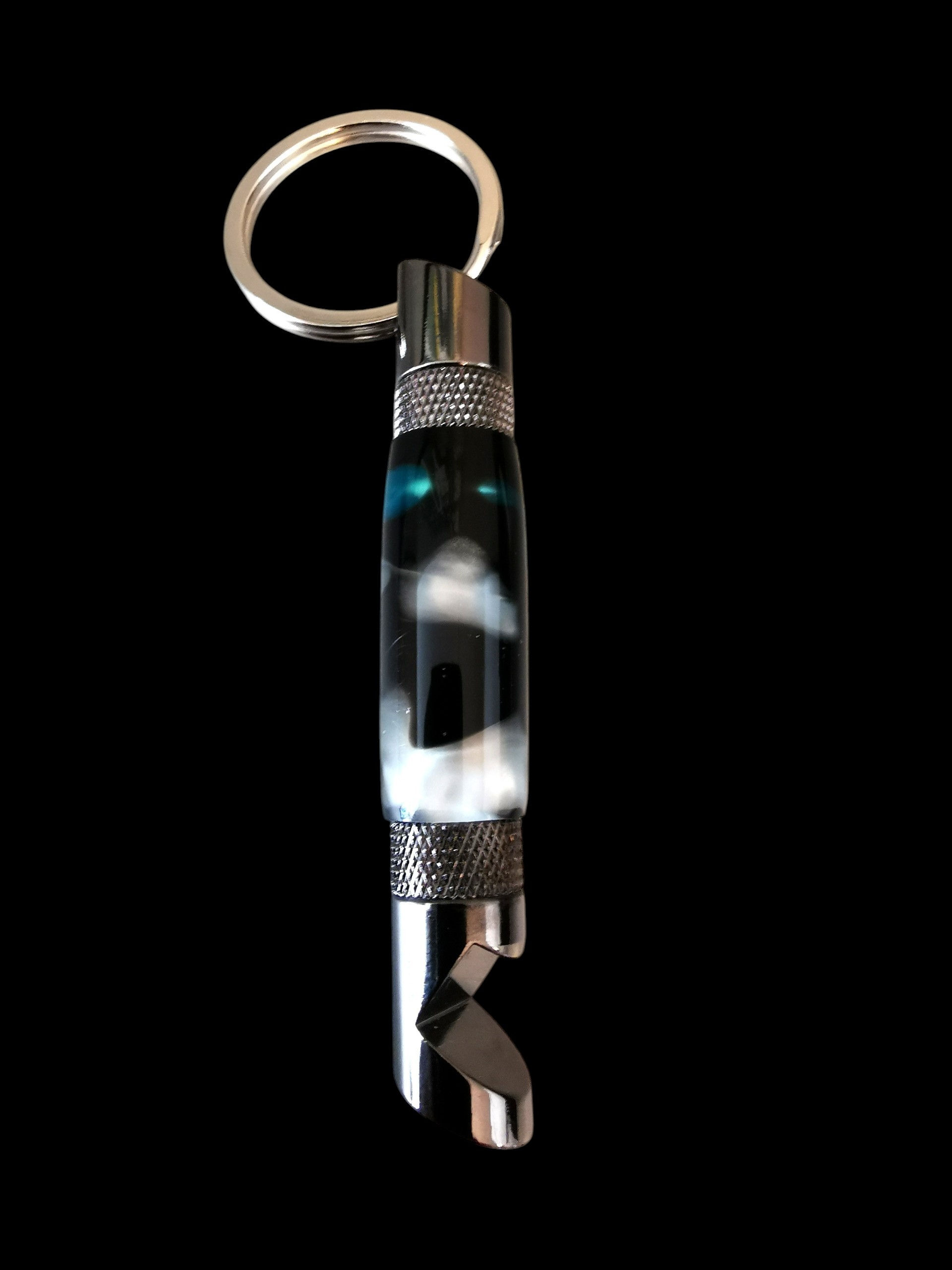 Bottle Opener Keychain in Ocean Swirl Acrylic