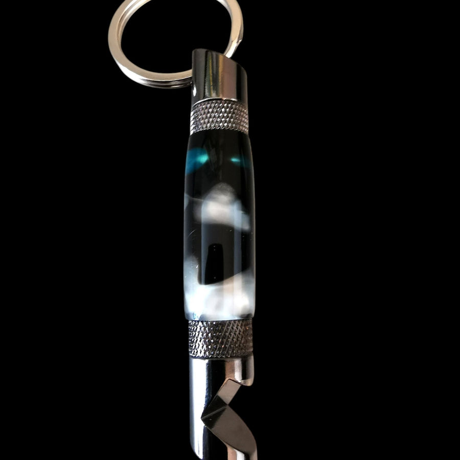 Bottle Opener Keychain in Ocean Swirl Acrylic