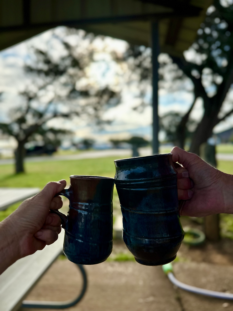 Enjoying our early morning beverages at our site … this may be my favorite time of day at camp!