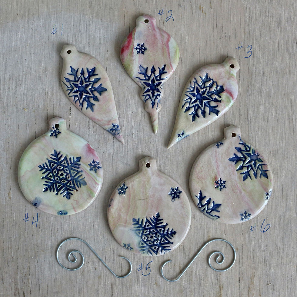 Thumbnail: Christmas Tree Ornaments - Marbled Colored Porcelain with Snowflakes