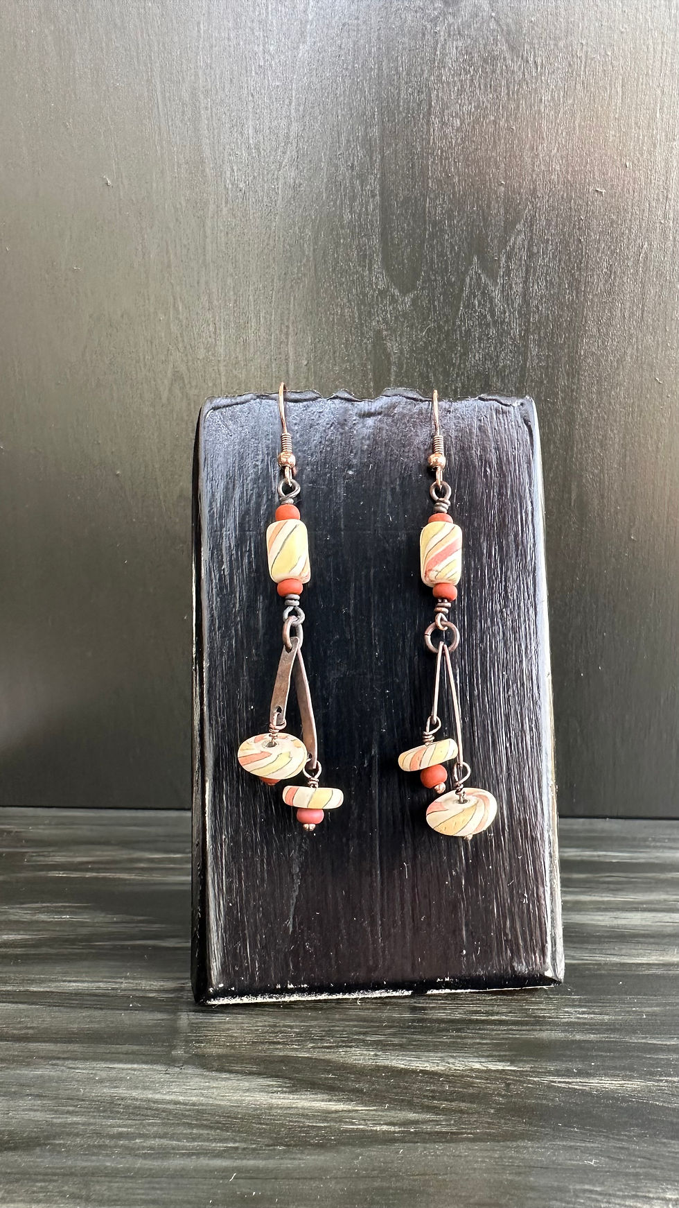 Thumbnail: Moonrise Collection Dangle Earrings with Hammered Copper Embellishment