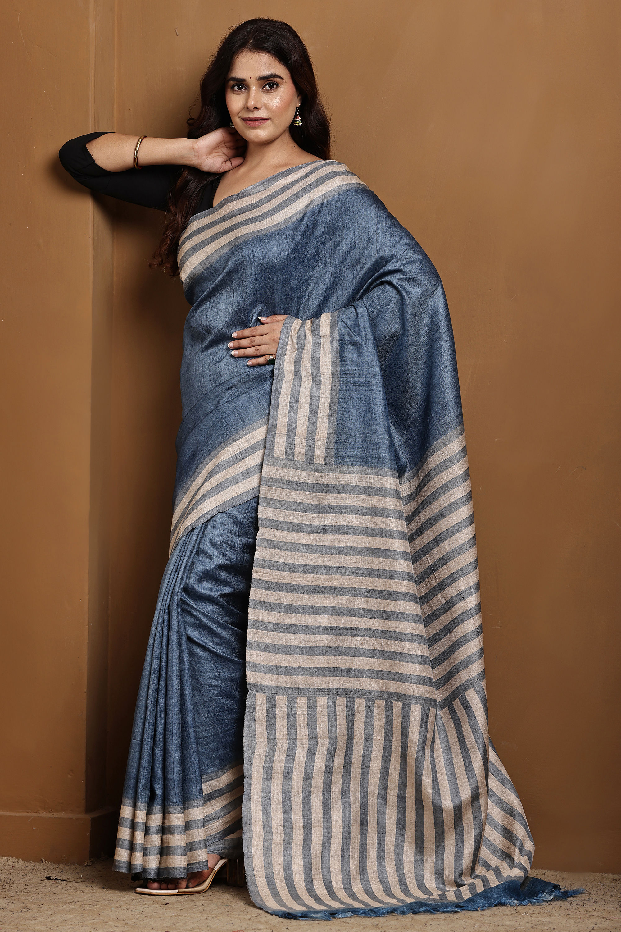 Desi Tussar Block Printed Designer Saree