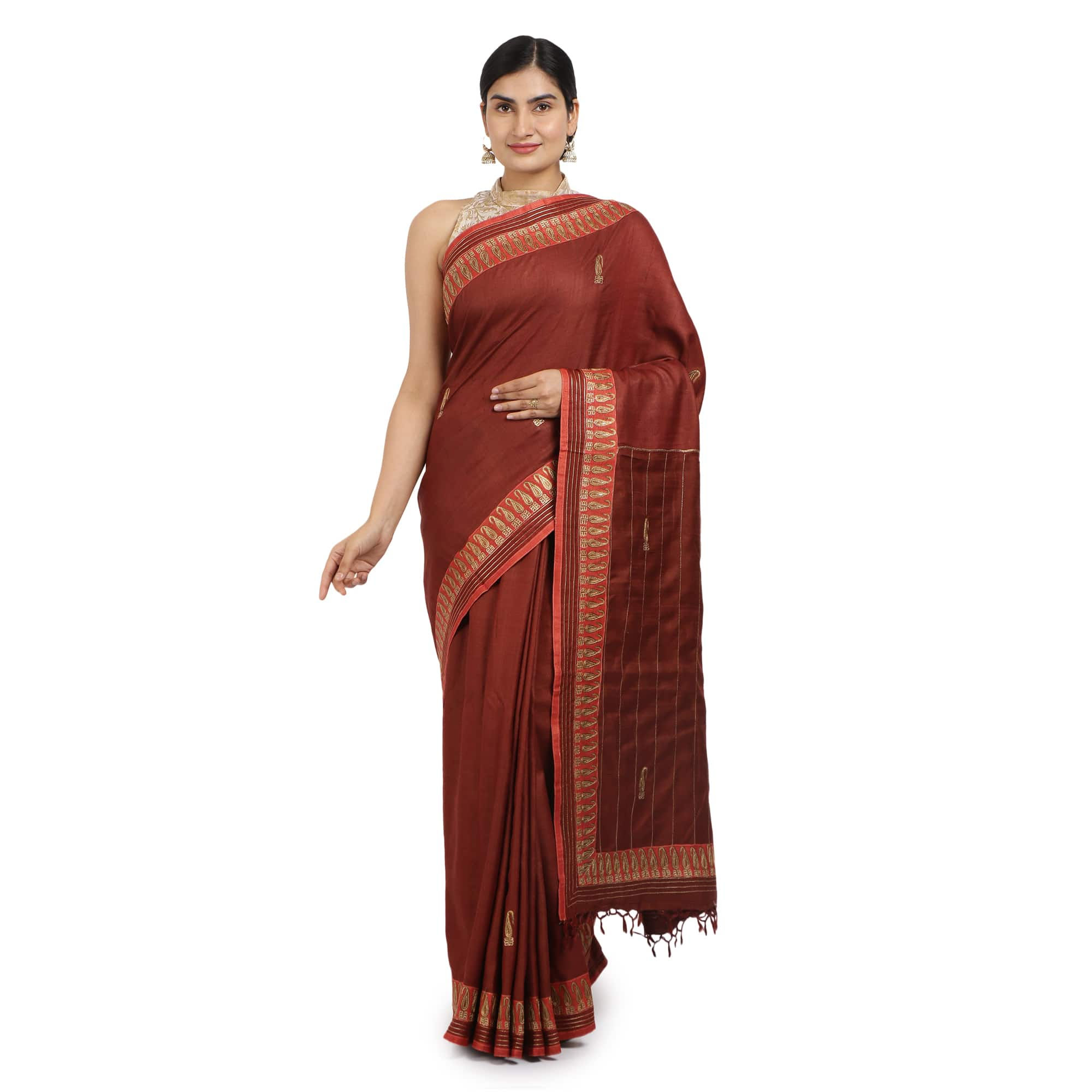 Tussar Eri Desi Hand Embroidered Saree