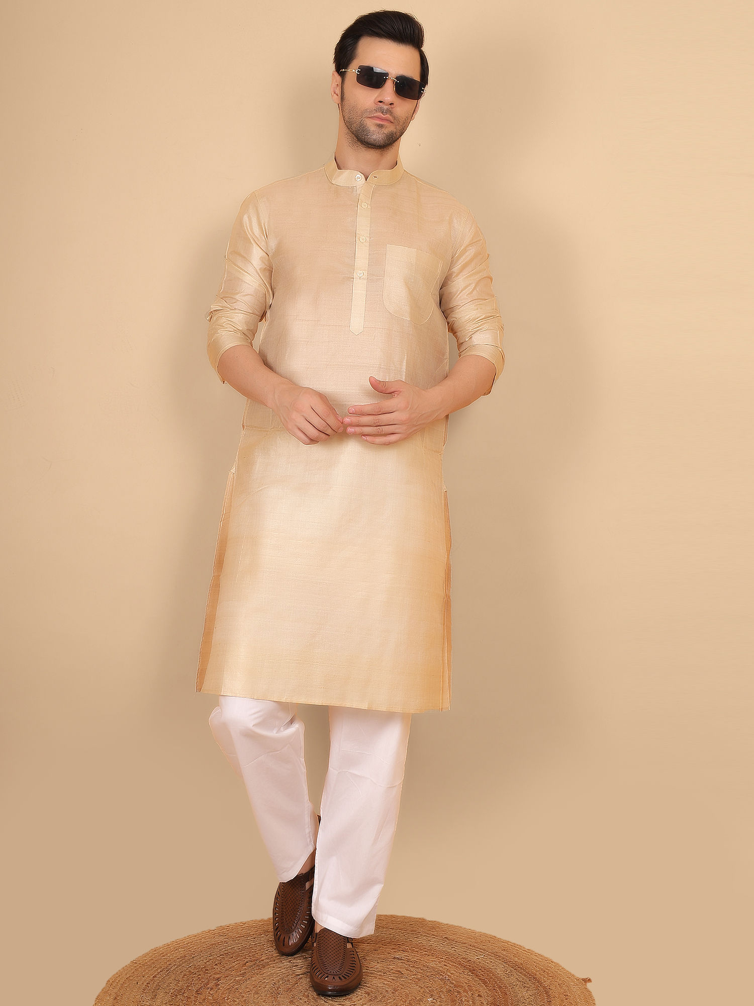 Natural Beige Color 100% Tussar Silk Kurta