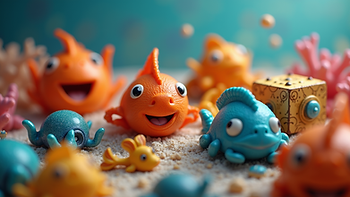 Close-up view of vibrant game symbols featuring sea creatures and treasures