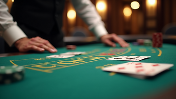 Close-up view of a European Blackjack table during gameplay