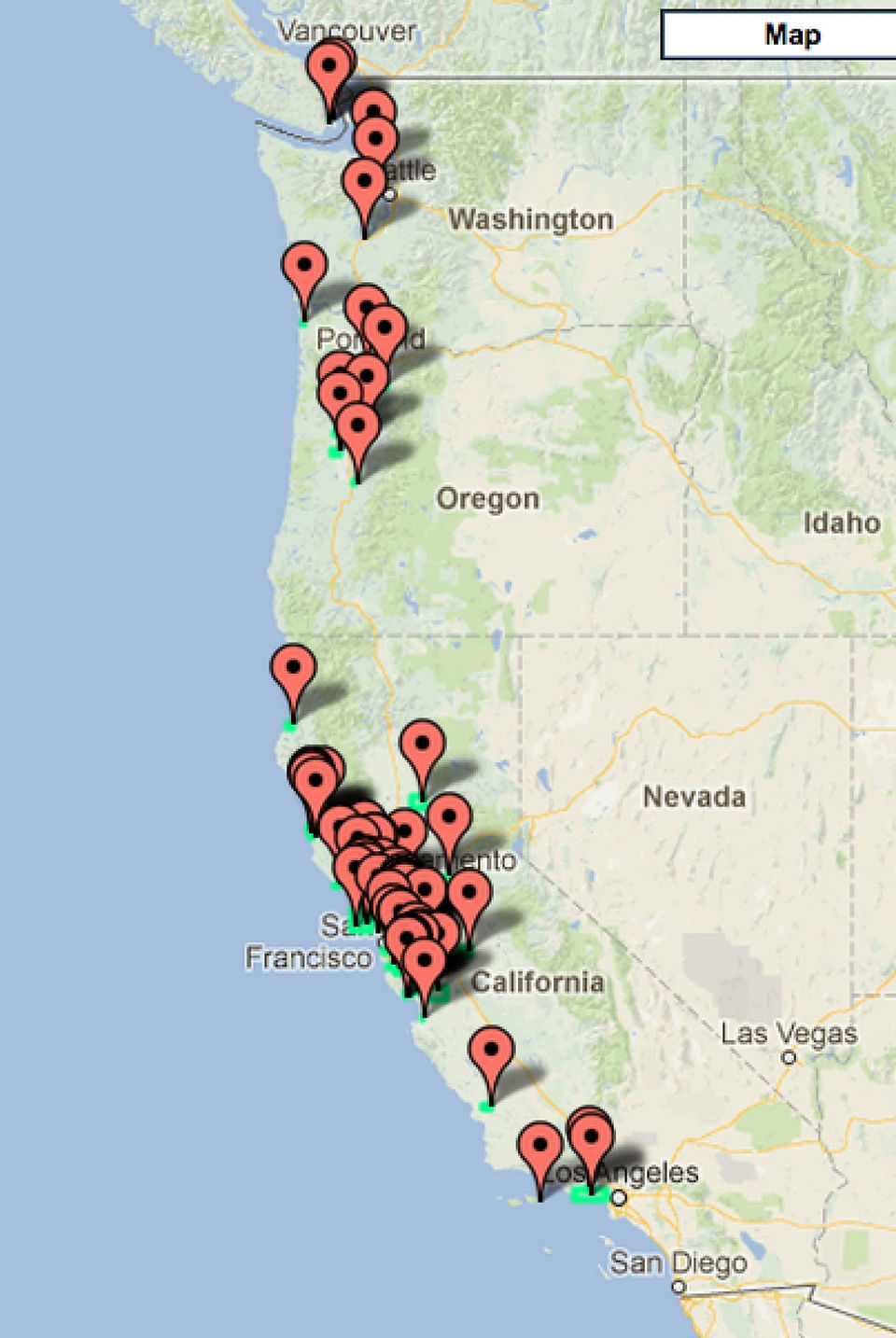 Marasmius Plicatulus range map in 2015 (from mushroomobserver.org)