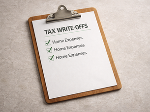 A clipboard with the text "Tax Write Offs" on it