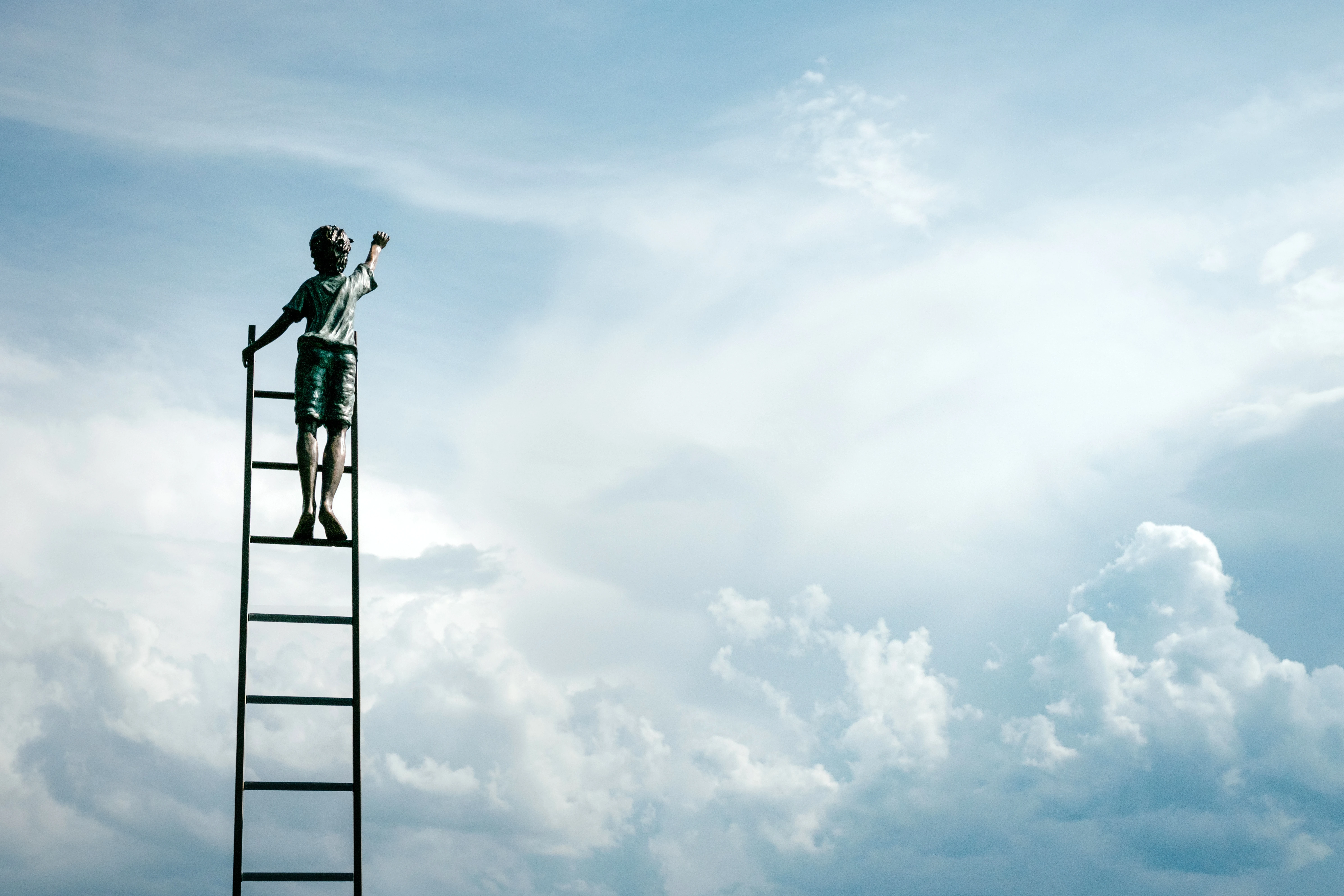 boy on a ladder looking at sky