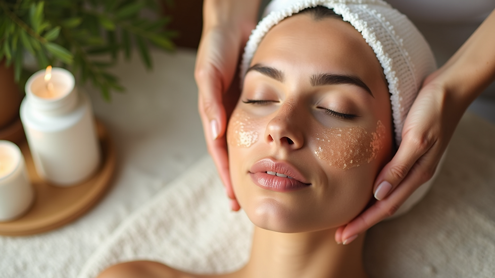 Close-up view of a luxurious facial treatment setup with natural products