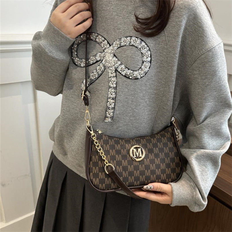 Thumbnail: Vintage Style Handbag Crossbody Bag, Gold Letter 'M' Design Pu Leather Shoulder 