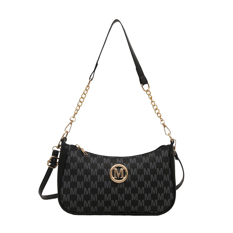 Thumbnail: Vintage Style Handbag Crossbody Bag, Gold Letter 'M' Design Pu Leather Shoulder 