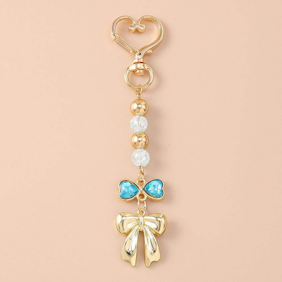 Thumbnail: Cute Bowknot Love Heart Keychain Crystal Pearl Key Ring Pendants for Women Girls