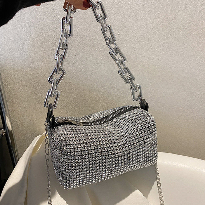 Thumbnail: Allover Rhinestone Bucket Bag, Glitter Chain Prom Purse, Women's Mini Crossbody 