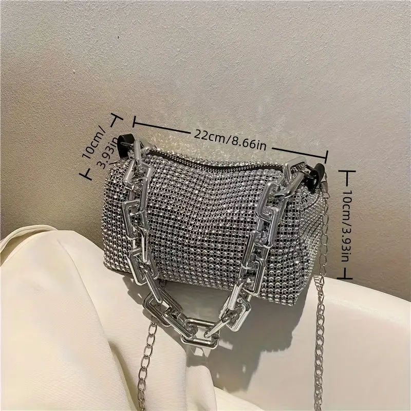 Thumbnail: Allover Rhinestone Bucket Bag, Glitter Chain Prom Purse, Women's Mini Crossbody 