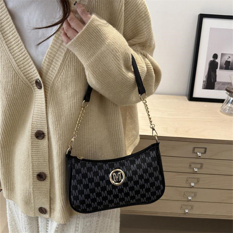 Thumbnail: Vintage Style Handbag Crossbody Bag, Gold Letter 'M' Design Pu Leather Shoulder 