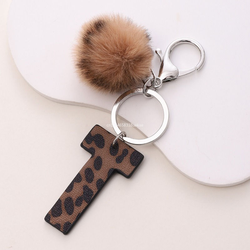 Thumbnail: Fashion Leopard English Alphabet Artificial Leather Keychain Exquisite Letter Ke