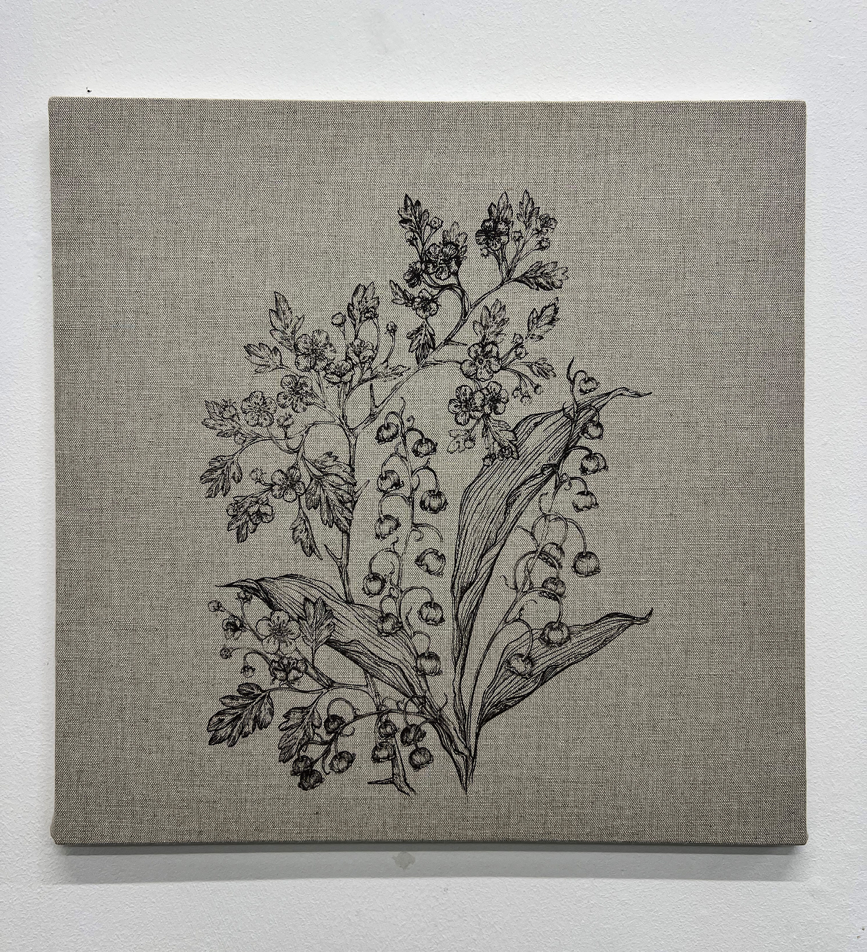 Lily of the Valley & Hawthorn Hand Printed onto Linen