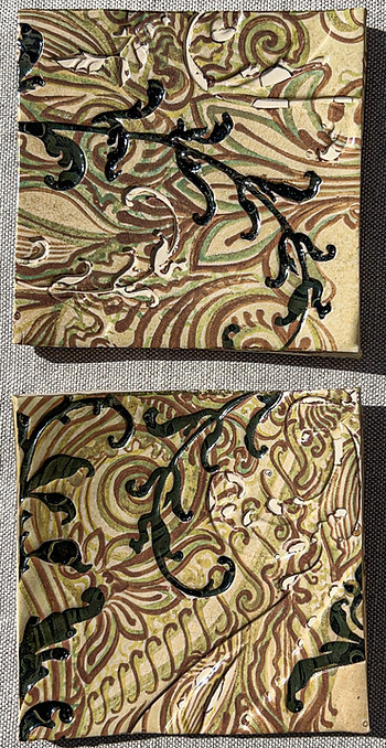 hand pressed ceramic tiles with transferable glaze