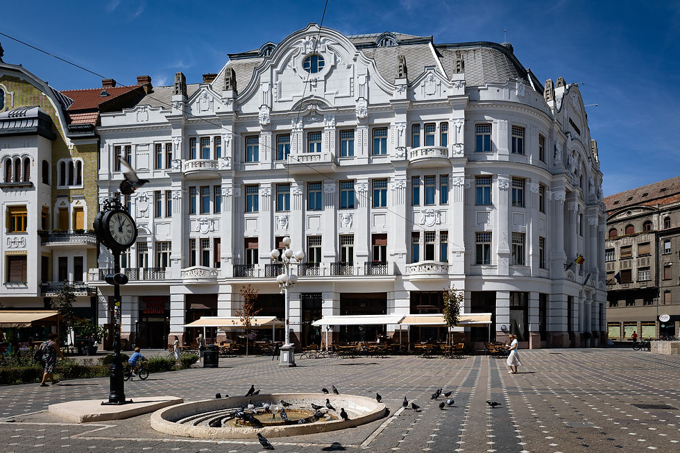 Eye-level view of iconic Romanian architecture