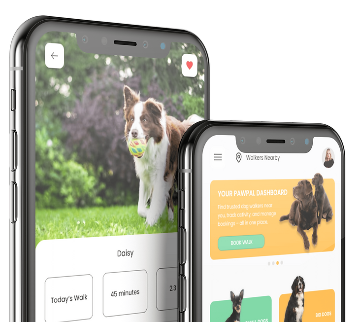 Doggy app screens: dog photos, profile, and adoption