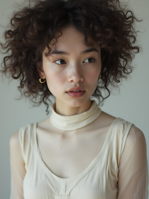 Woman with curly hair and gold hoops