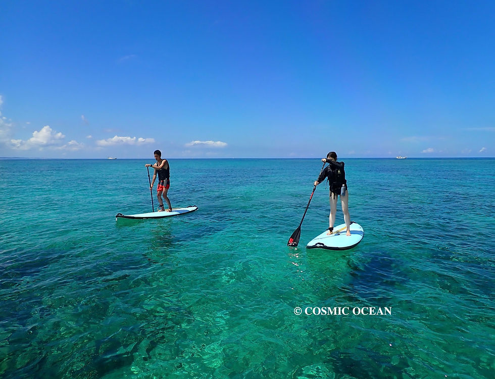 沖縄本部町コズミックオーシャンでサップとシュノーケリング
