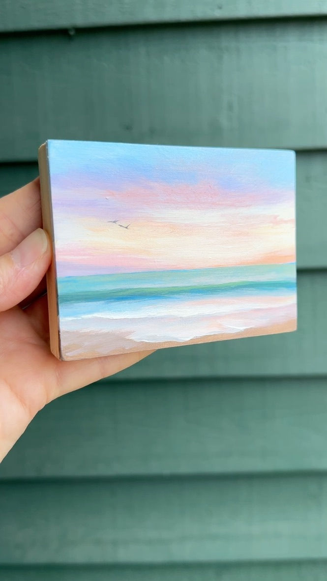 Thumbnail: Mini "Sunset Beach with Love Birds", 3x4"